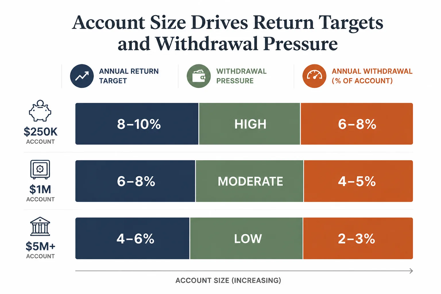 Simple visual comparison between account size, withdrawal needs, and account fragility using stacked bars and proportional layout